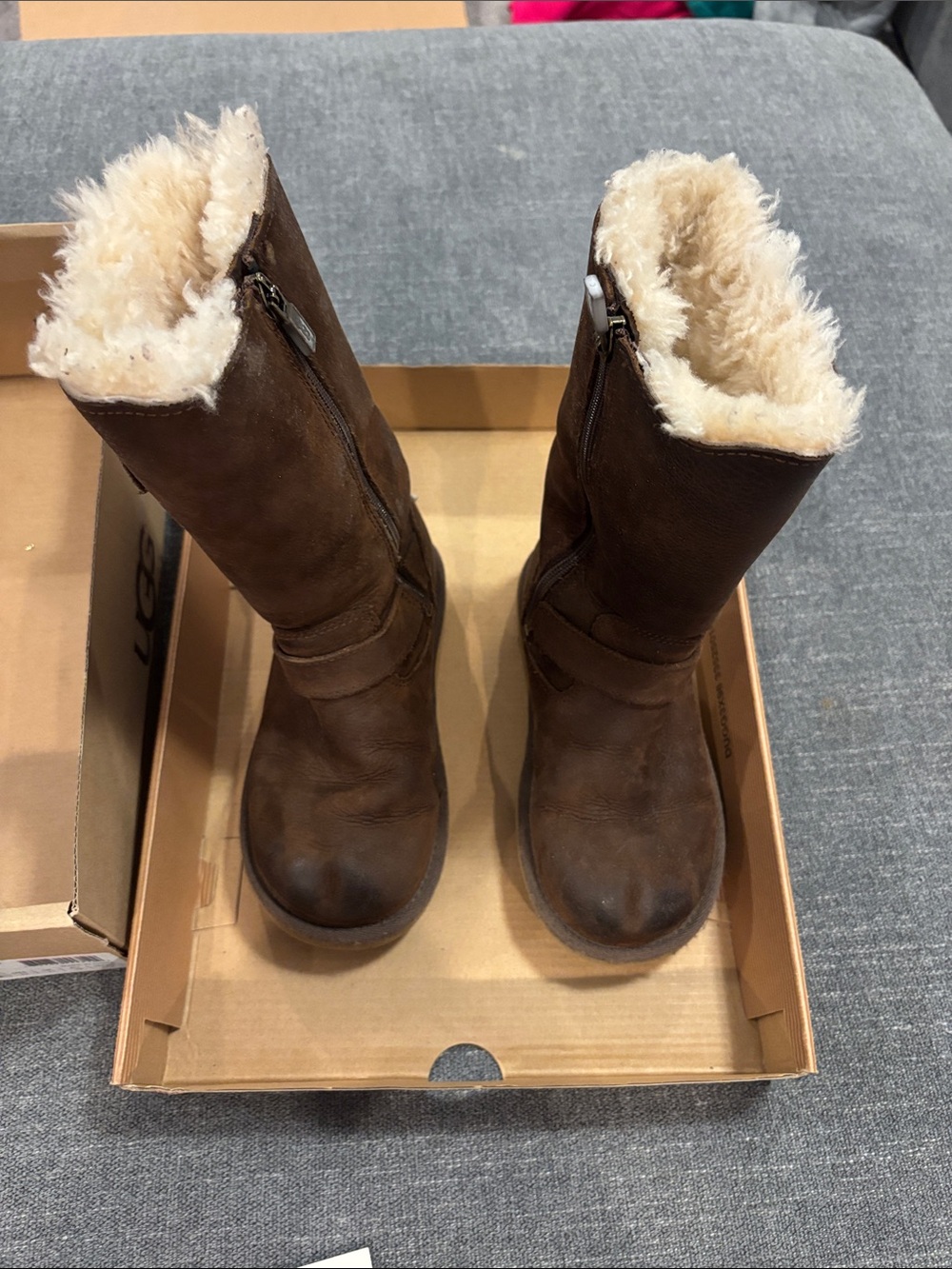 UGG Brown Leather Mid-Calf Shearling Boots